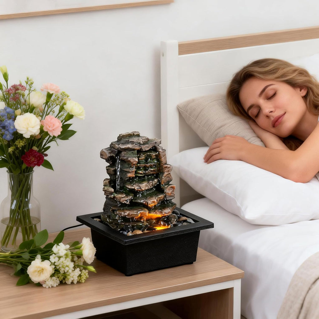 Home Décor Waterfall Meditation Fountain Indoor Tabletop Many Natural River Rocks Decorated Office Home Tabletop