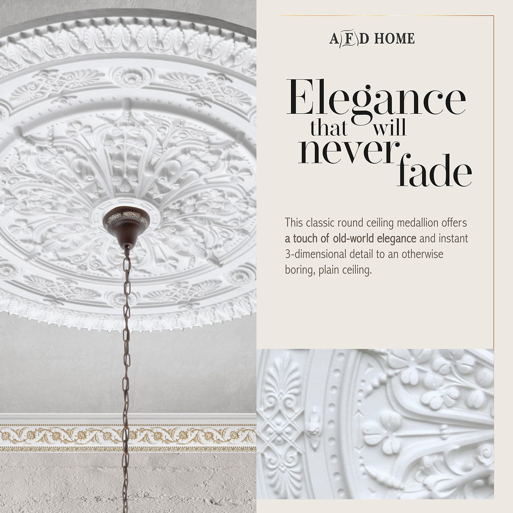 Classic White Round Chandelier Ceiling Medallion and Fan Medallion, 37 Inches