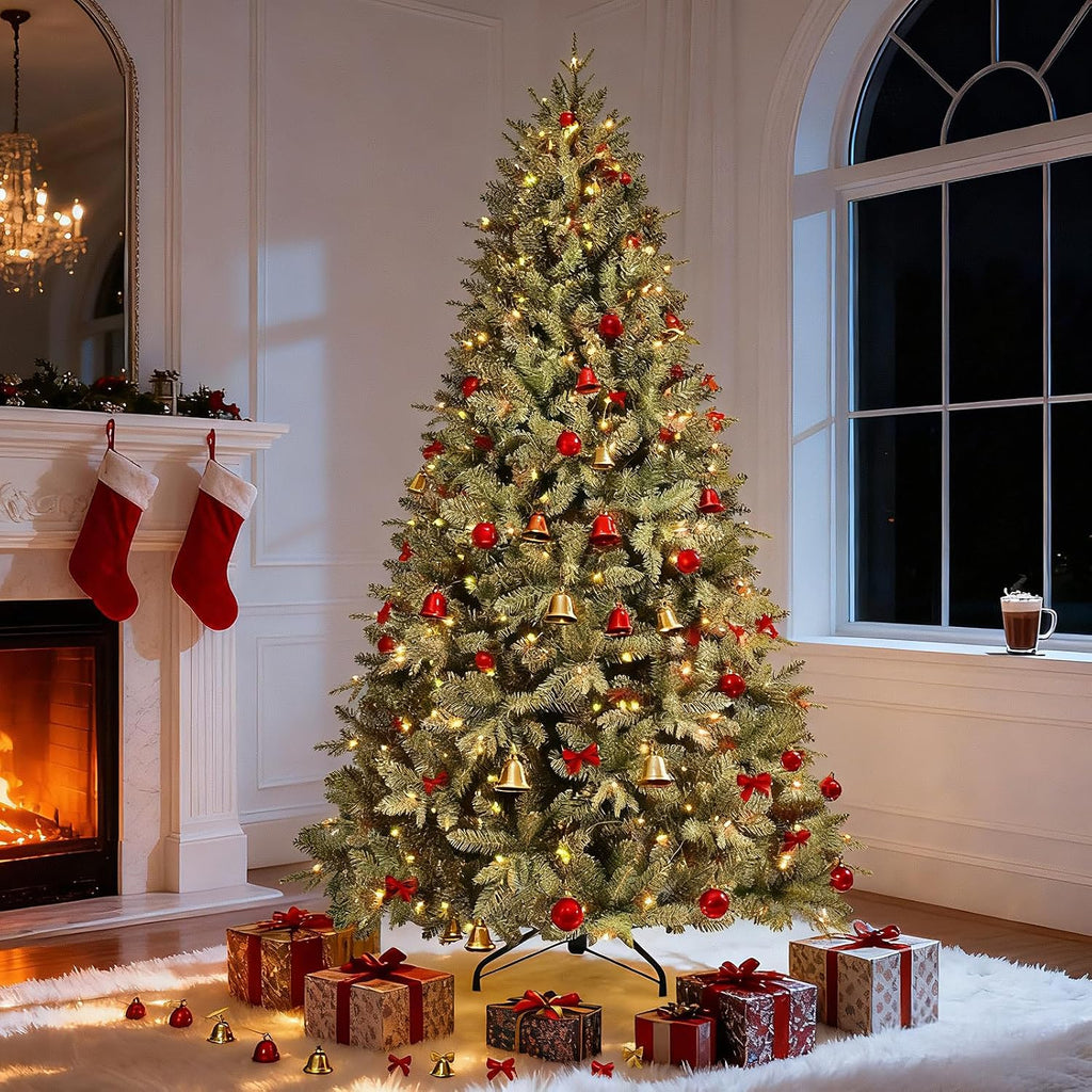 7.5FT Prelit Artificial Christmas Tree, 2652PE/PVC Tips, 550Lights | Warm White Incandescent Lights, Full Realistic