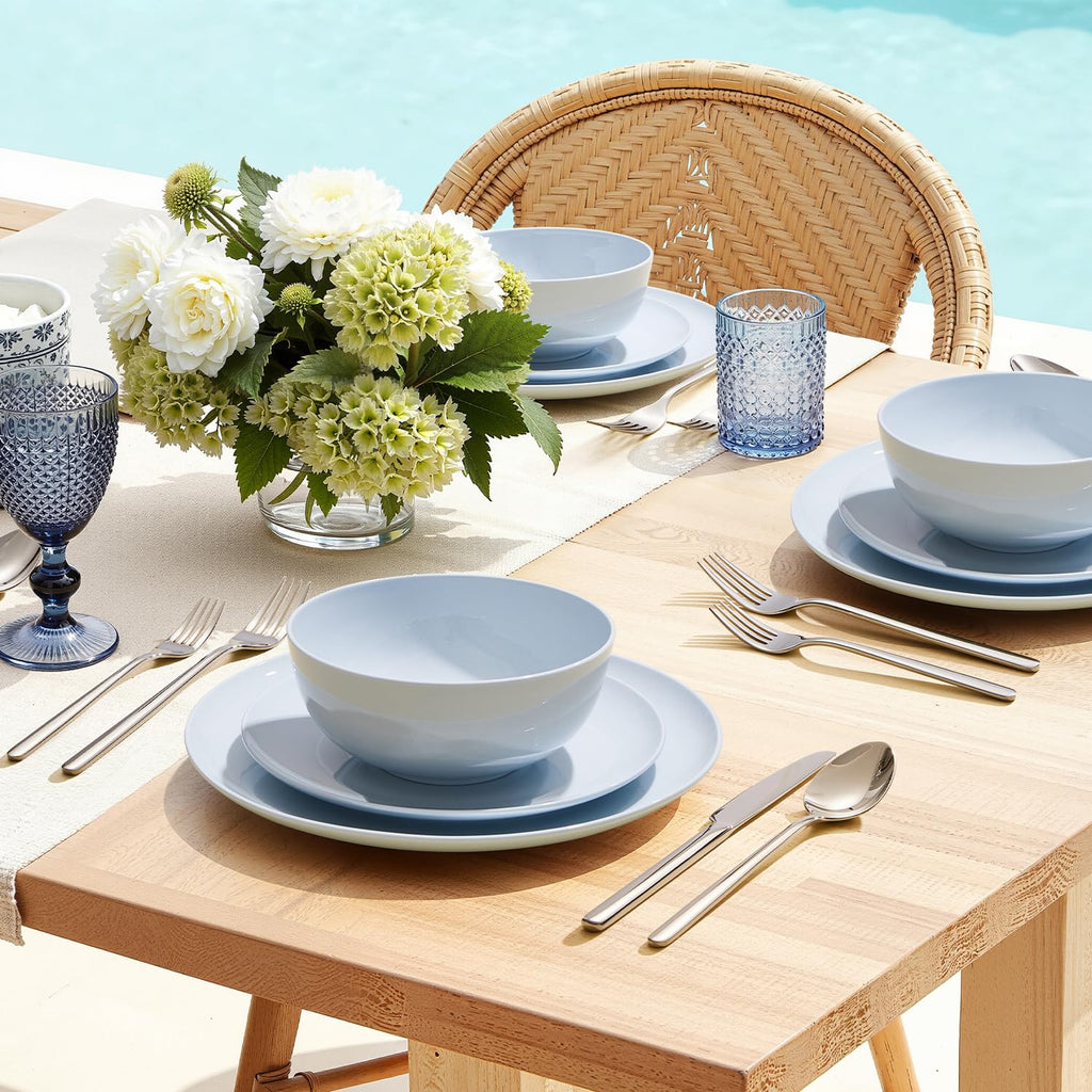 18-Piece Bone China Dinnerware Set for 6, Misty Blue