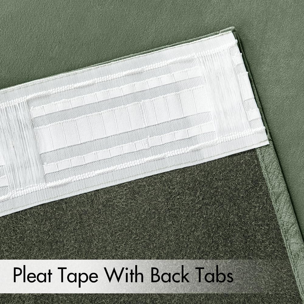 Sage Green Polyester Curtains 96 inches 2 Panels - Pinch Pleated Luxury Room Darkening Window Drapes for Bedroom