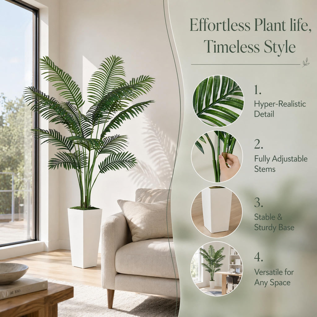 5FT Fake Palm Tree with Tall White Planter, Realistic Artificial Plants Indoor Decor, Office and Living Room