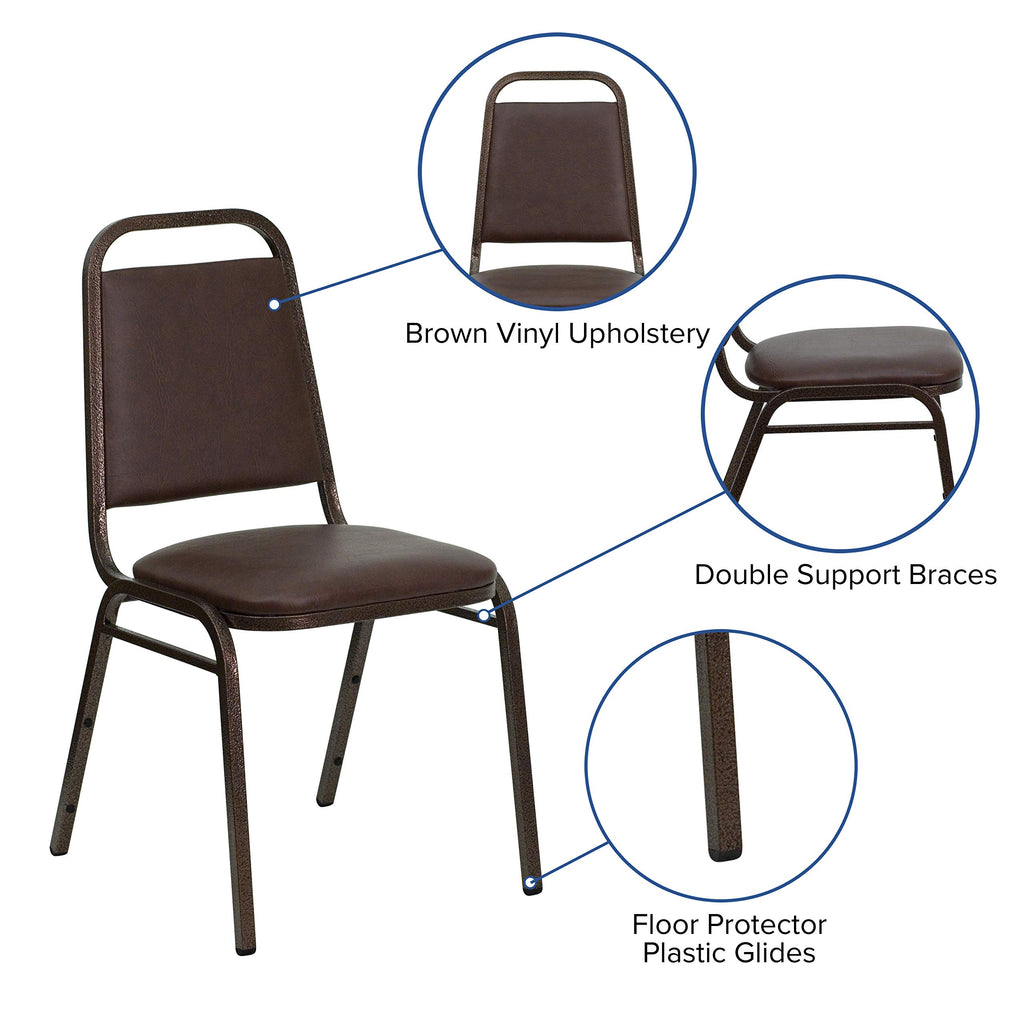 4 Pack HERCULES Series Trapezoidal Back Stacking Banquet Chair in Brown Vinyl - Copper Vein Frame