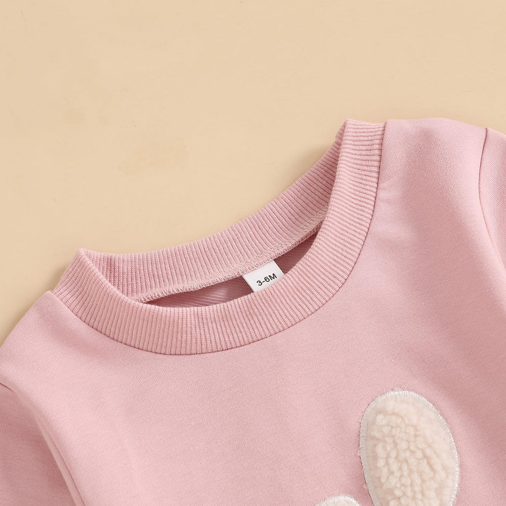 Easter Baby Boy Girl Outfit Embroidery Bunny Rompers Bunny Tail Jumpsuit Unisex Newborn Infant Easter Clothes (Pink