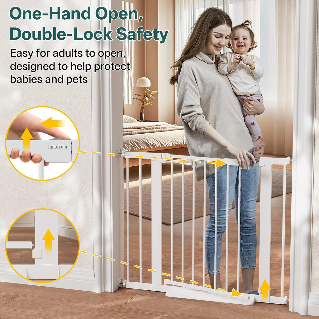 27-36.6 in Wide Baby Gate for Stairs and Doorways, White
