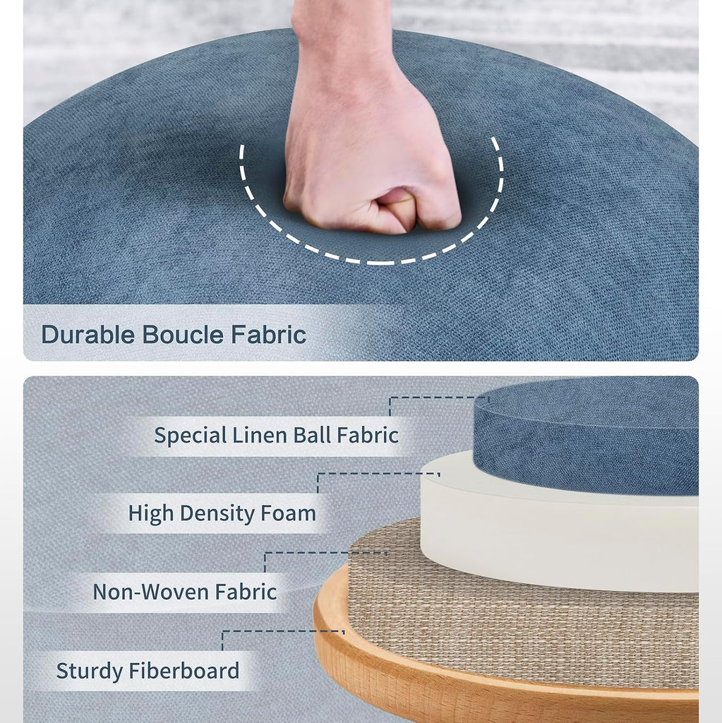 15" Blue Mushroom Ottoman with Storage | Chenille Fabric, Round Foot Rest, Modern Footstool,for Vanity, Bedroom