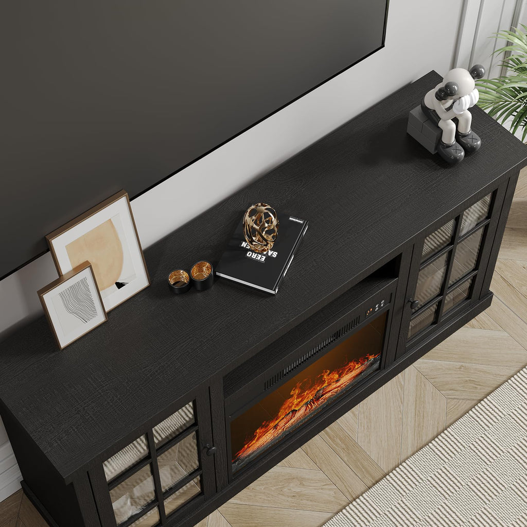 59 Inch with 23" Electric Fireplace, Black