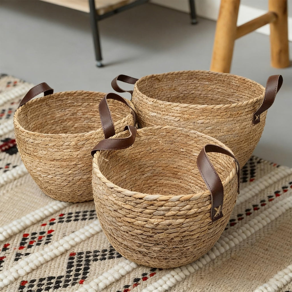 GIB Round Seagrass Storage Baskets Woven Wicker Planter Baskets for Decor | Decorative Basket for Blankets, Plants