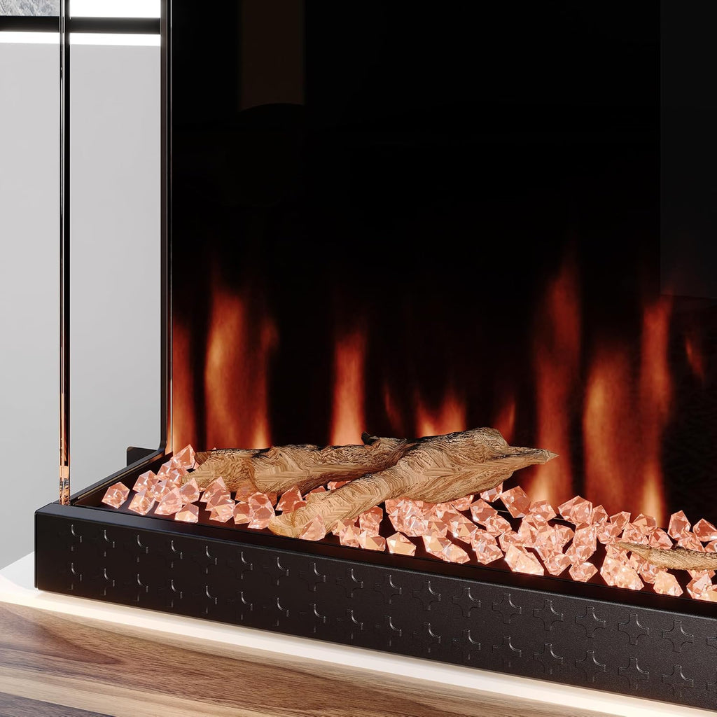 72”W 3-Sided Glass Electric Fireplace Insert, Recessed & Wall Mount Fireplace Heater with Remote, 8 H Timer