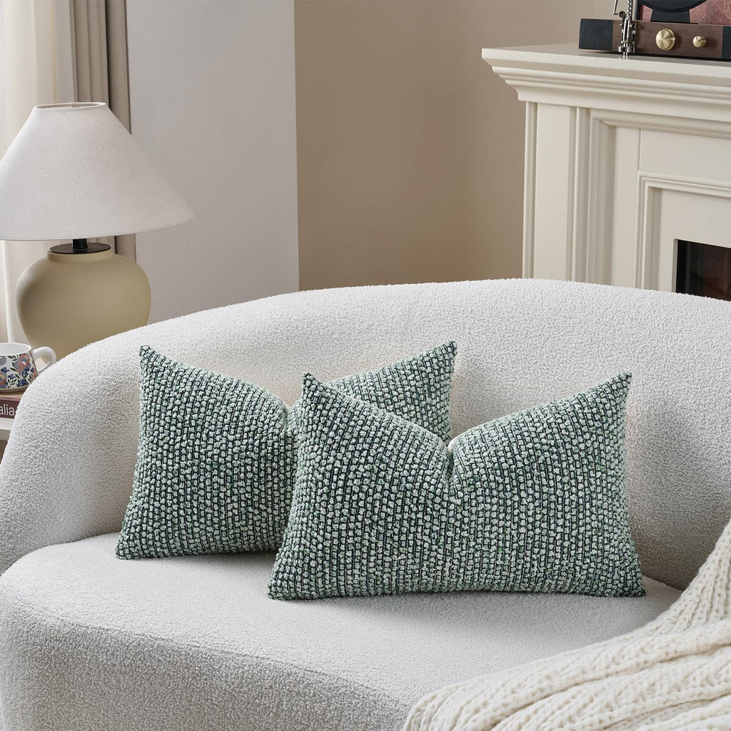 Striped Throw Pillow Covers 12x20 Set of 2 Green Textured Polyester Chic Morden Boho Accent Farmhouse Rectangular