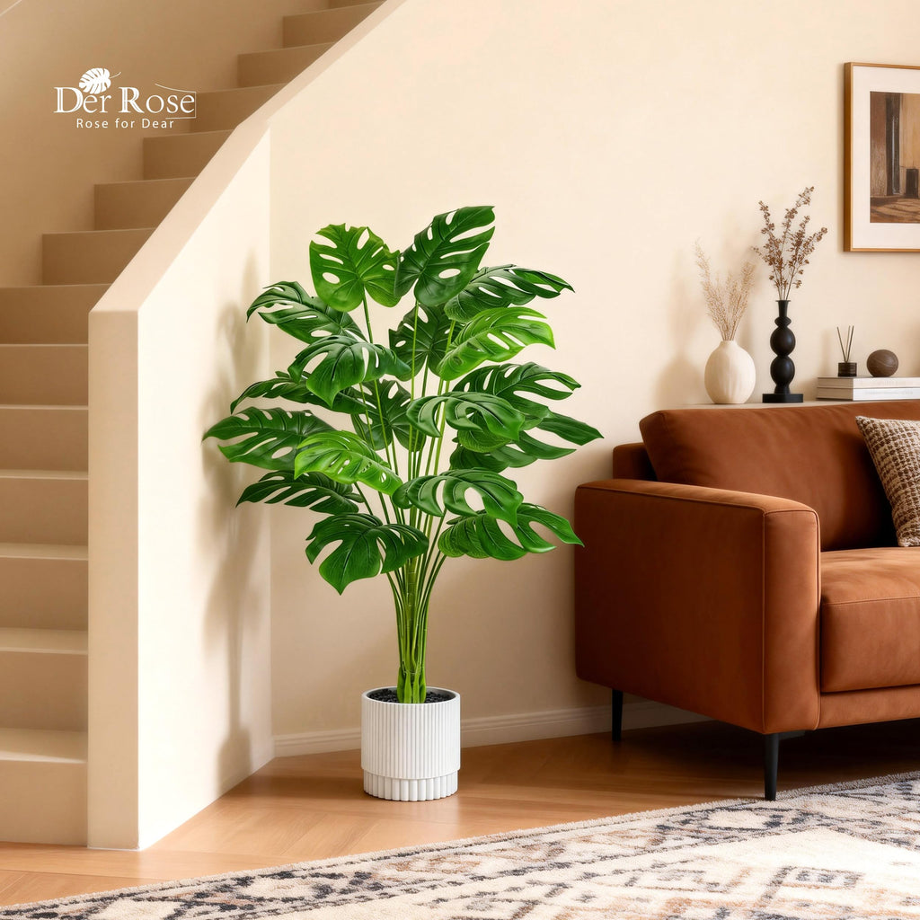 44" Artificial Plants Indoor, Monstera Floor Plant in White Pot
