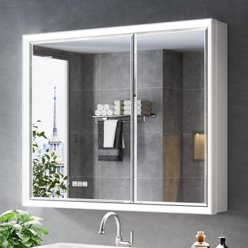 36x30 Beveled Lighted Medicine Cabinet with Mirror & Lights, Surface or Recessed Mirrored Medicine Cabinet with
