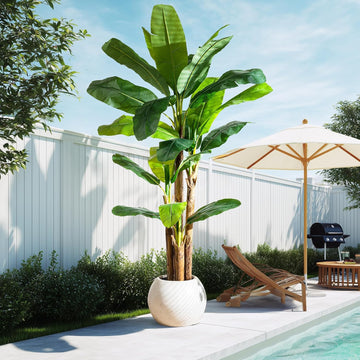 Banana Tree 8.2ft, Faux Tropical Palm Tree Plant with Realistic Leaves, Low Maintenance Indoor Outdoor Decor Porch