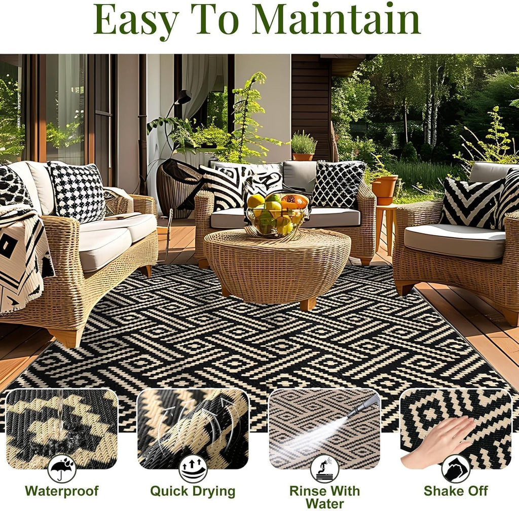 Outdoor Rug 9x12 Patio Waterproof, Large Outdoor Plastic Straw Rug, Reversible Out Door Carpet Campi
