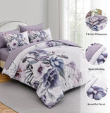Luxudecor Floral Comforter Set Queen 7 Piece, Purple Flower Bed in a Bag, Elegant Floral Comforter with Sheet Set