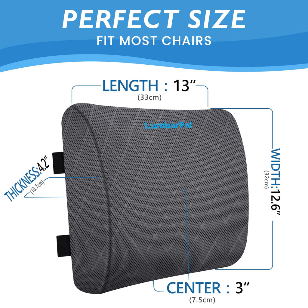 Lumbar Support Pillow Chair, Back Support, Memory Foam, Grey