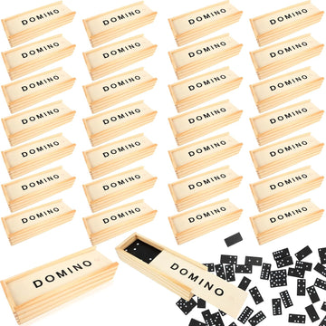 Mini Wooden Dominoes Set Double 6 Dominoes Wood Classic Board Games Bulk for Adults Kids with Brown Wood Case - Set of 30