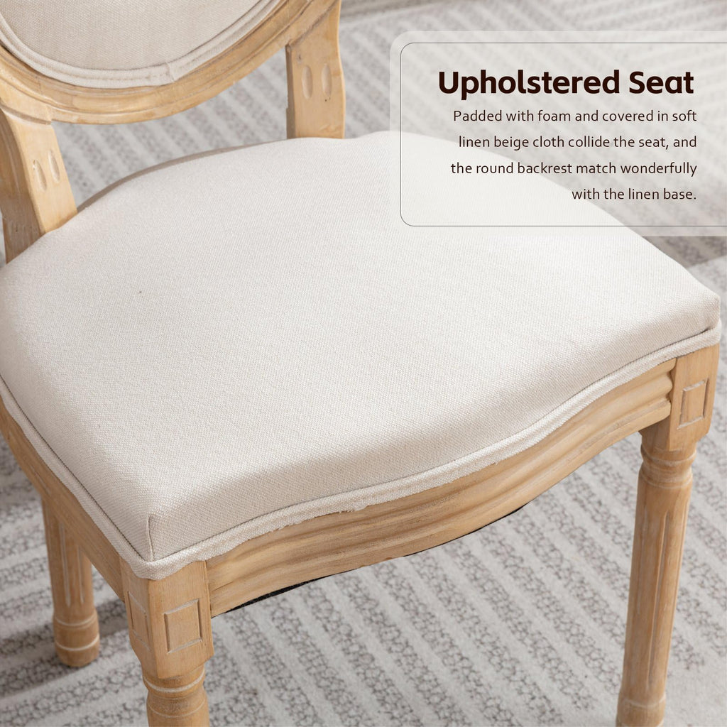 French Country Dining Chairs, Beige Linen, Set of 6