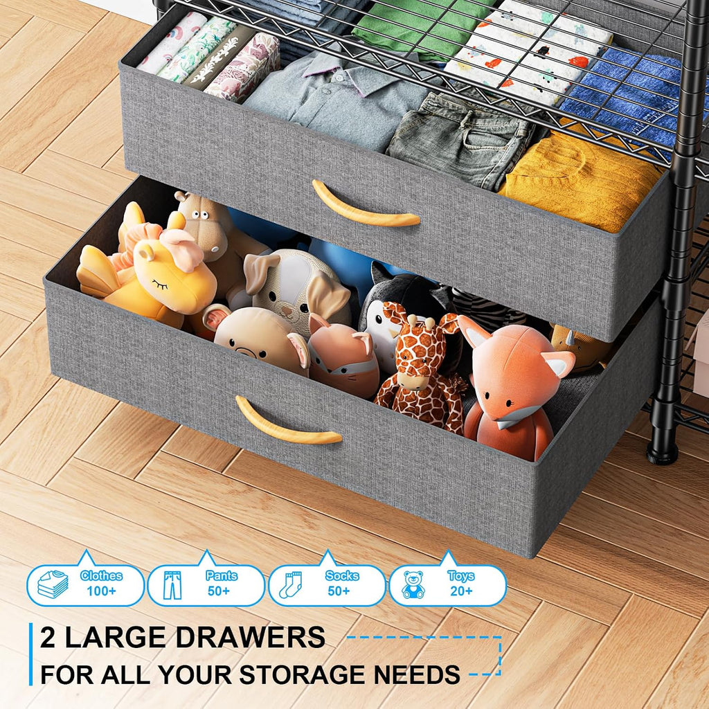F3 Heavy Duty Clothes Rack(With Fabric Drawers)Freestanding Clothing Racks for Hanging Clothes,Adjustable Closet
