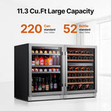 Wine Beverage Refrigerator Bundle - 48 Inch 34-65°F Drink Fridge Glass Door, 3 L