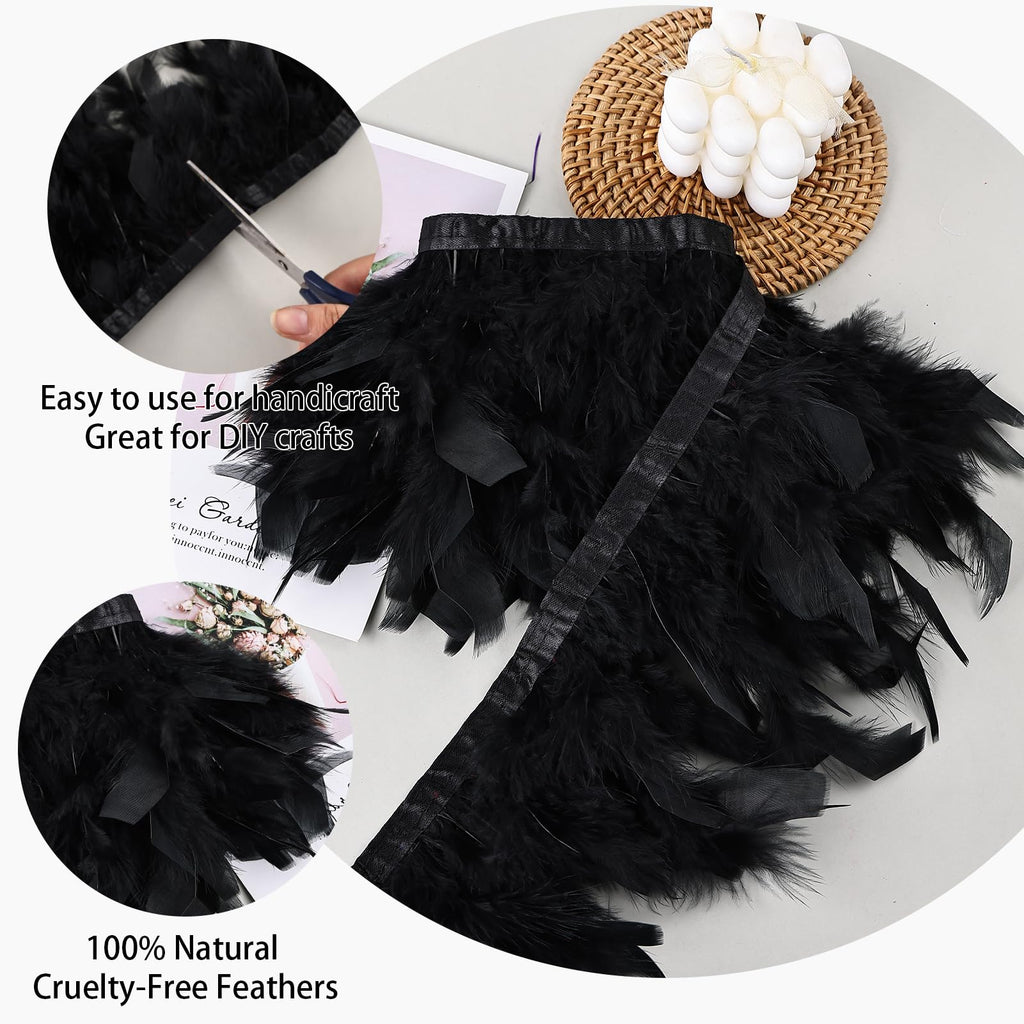 Black Turkey Feathers Trim Fringe 2Yard 4-6inch