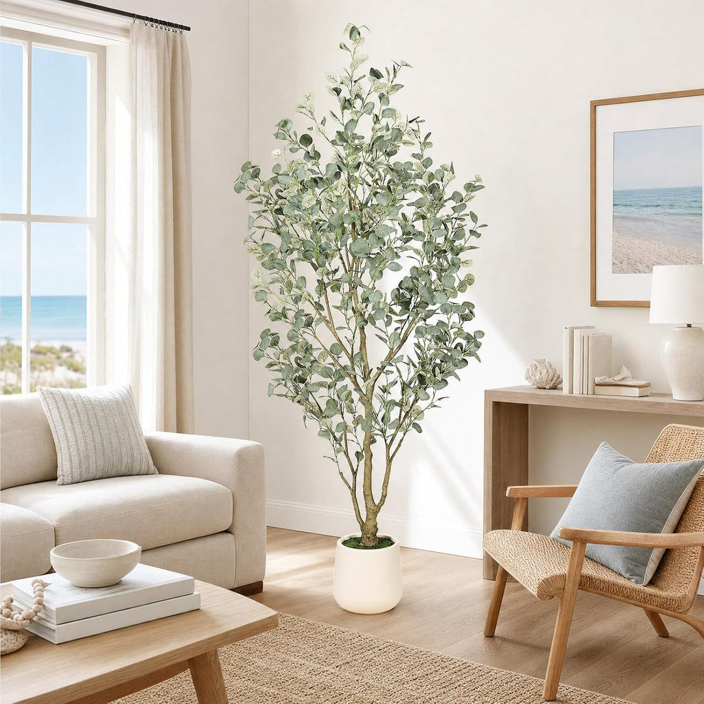 7FT Faux Eucalyptus Tree with White Exquisite Planter