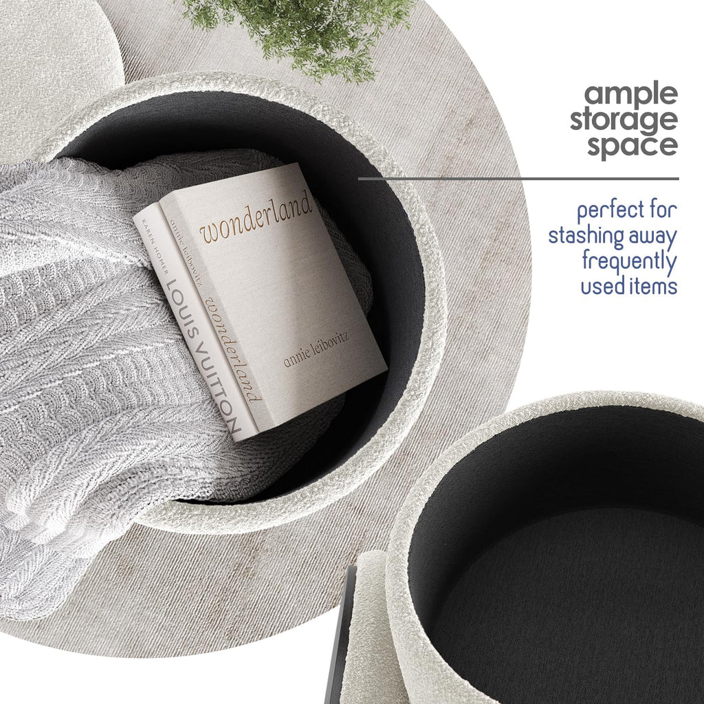 Round Ottoman with Storage, Boucle Storage Ottoman, Foot Stool Ottoman, Makeup Vanity Stool, Small Ottomans Foot