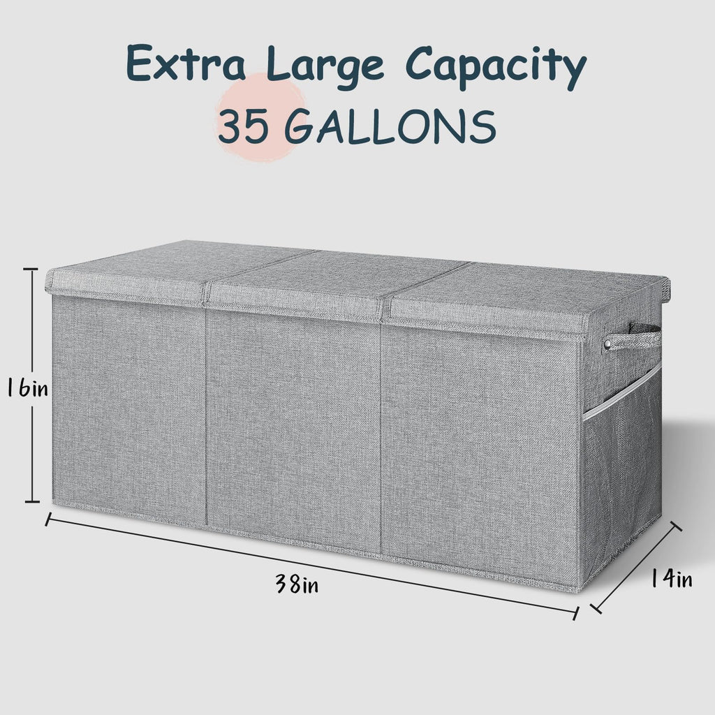 Extra Large Toy Box with Lids, Collapsible Storage Bin, 38"x16"x14", Gray
