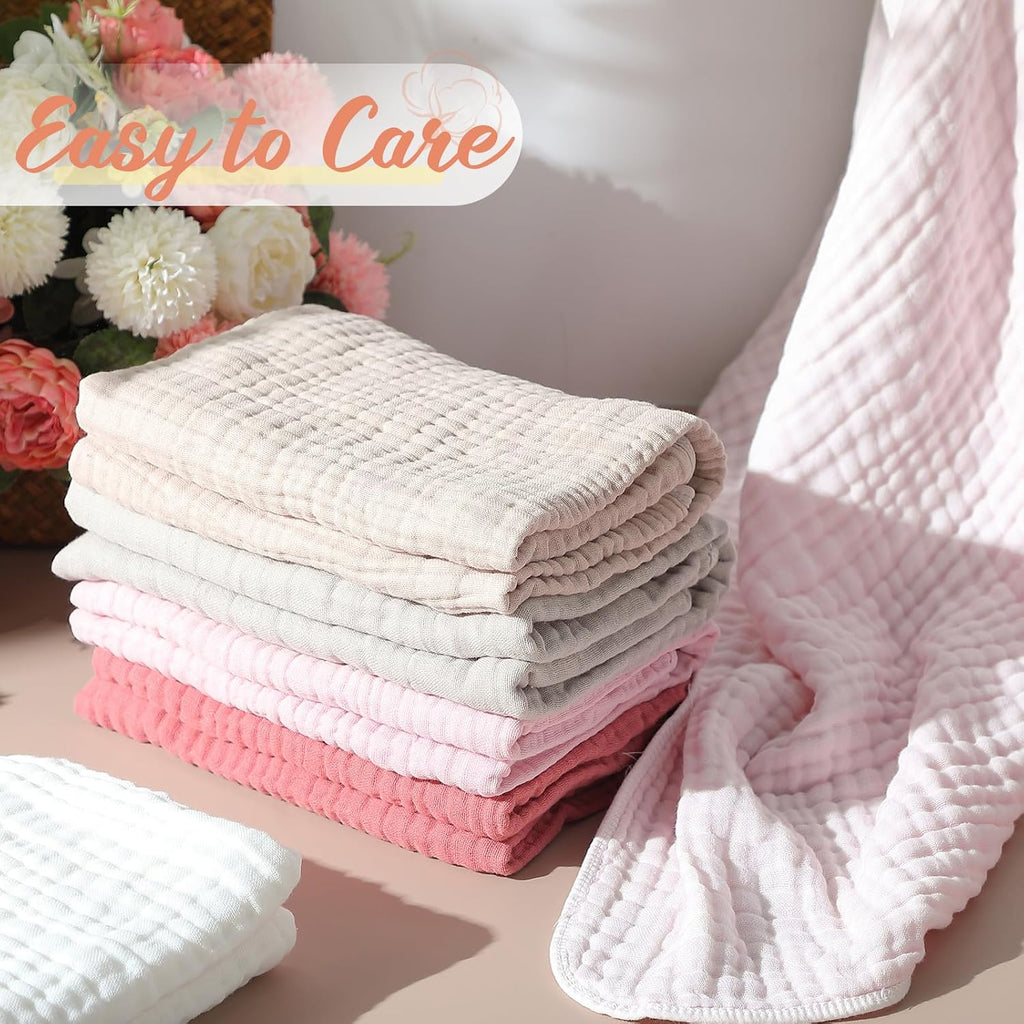 12 Pcs Baby Muslin Hooded Towels Washcloths, Pink Beige Series