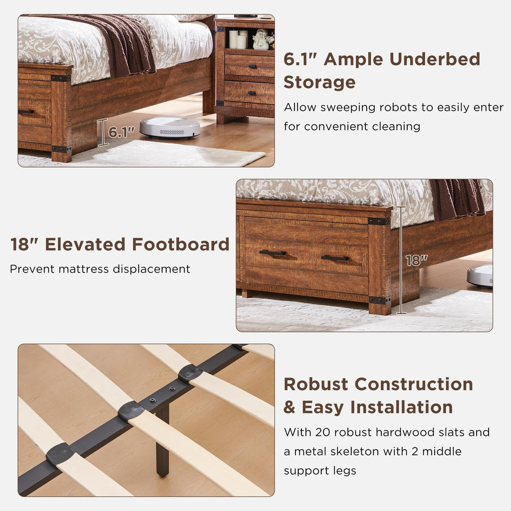 54" Tall Farmhouse Queen Size Bed Frame, Reclaimed Barnwood