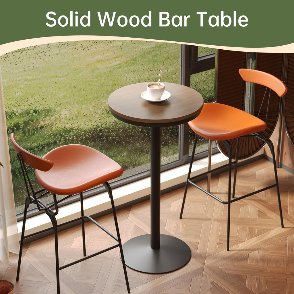 42" Height Round Bar Table with Solid Wood Top and Sturdy Metal Base, Rustic Industrial Pub Table, and Bistro