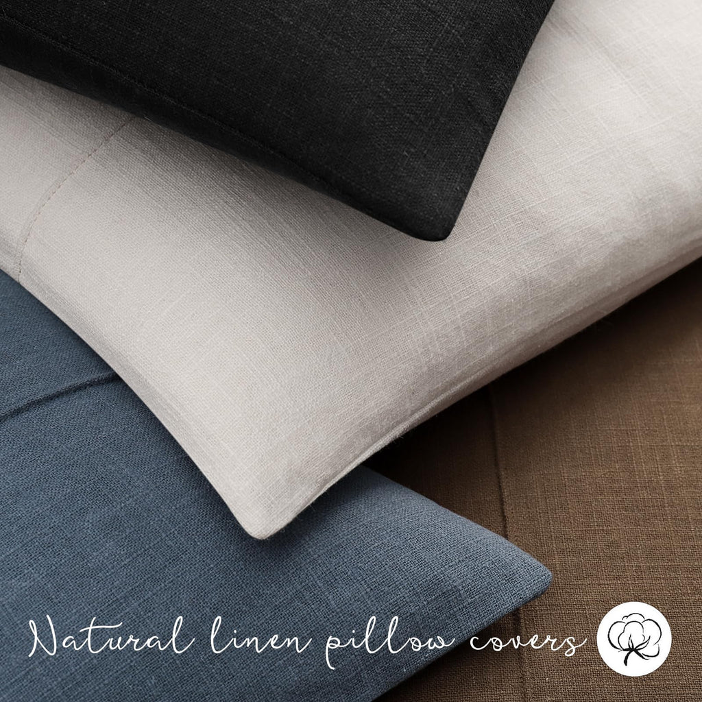 Decorative Linen Throw Pillow Covers 22x22 Set of 2 Solid handcrafted Striped Cushion Covers for Bed Soft Modern