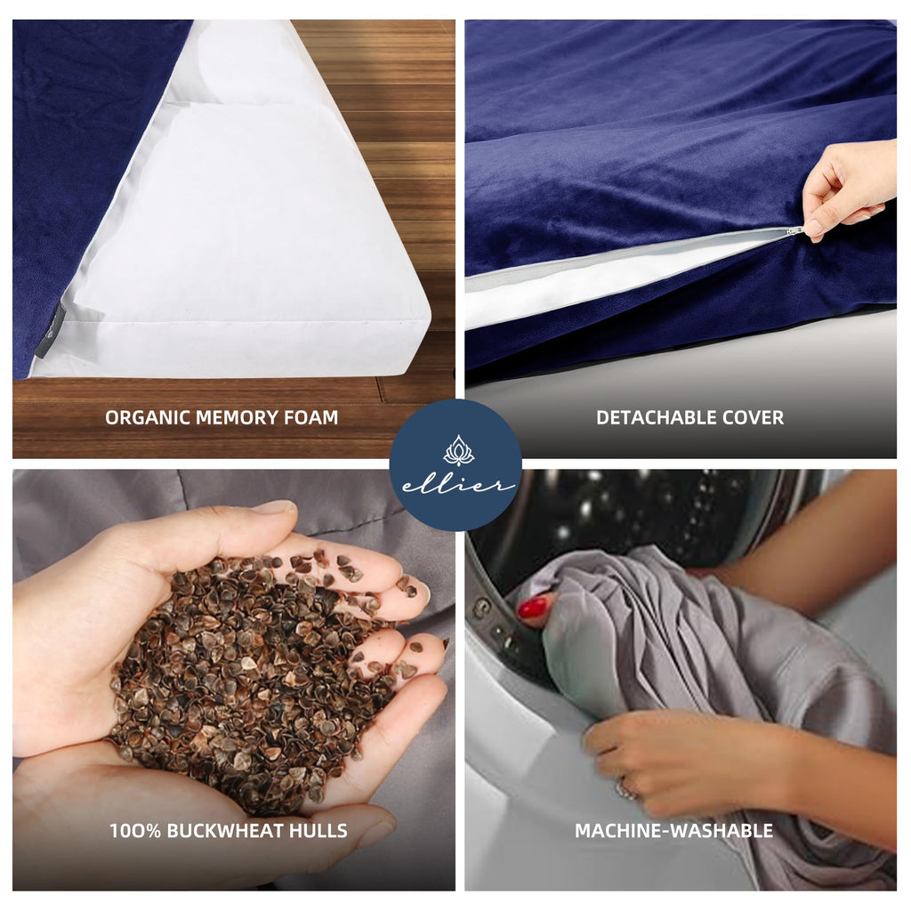 Zafu & Zabuton Meditation Cushion Set - Buckwheat Hull & Memory Foam Pillows, Ergonomic Support for Yoga, Mindfulness