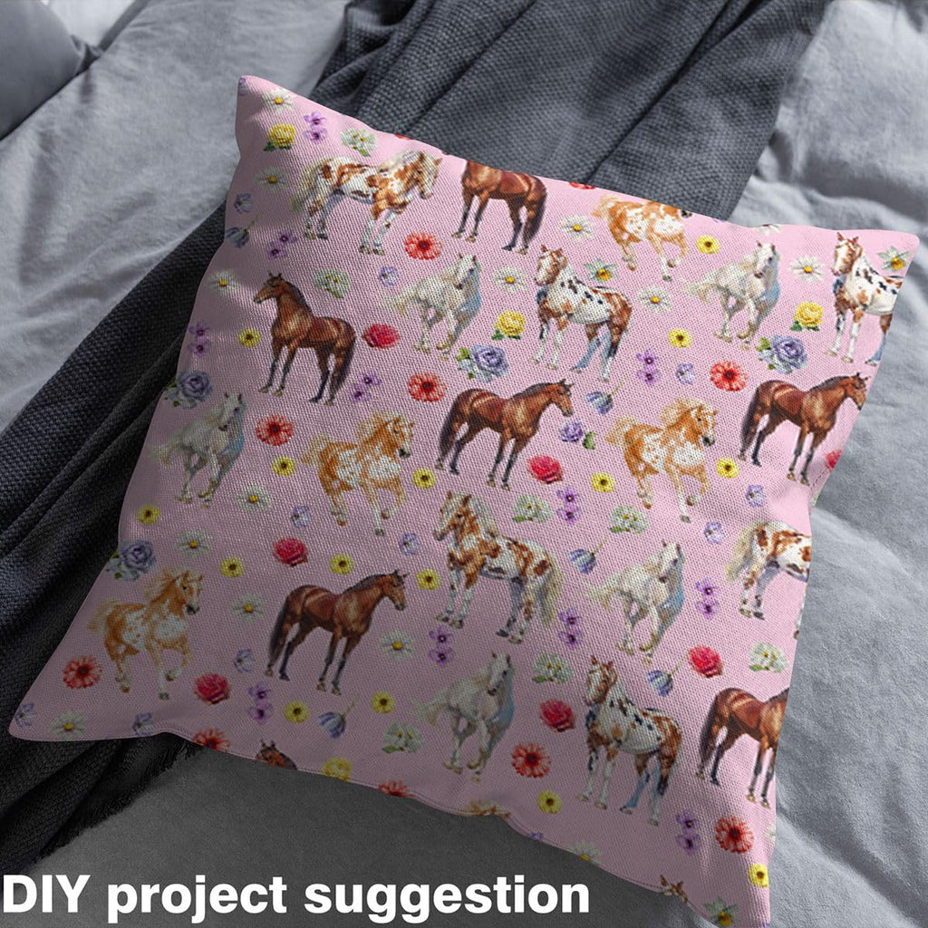 Horse Fabric by The Yard Colorful Retro Daisy Rose Fabrics for Sewing Lovers Wild Animals Rustic Farmhouse Style