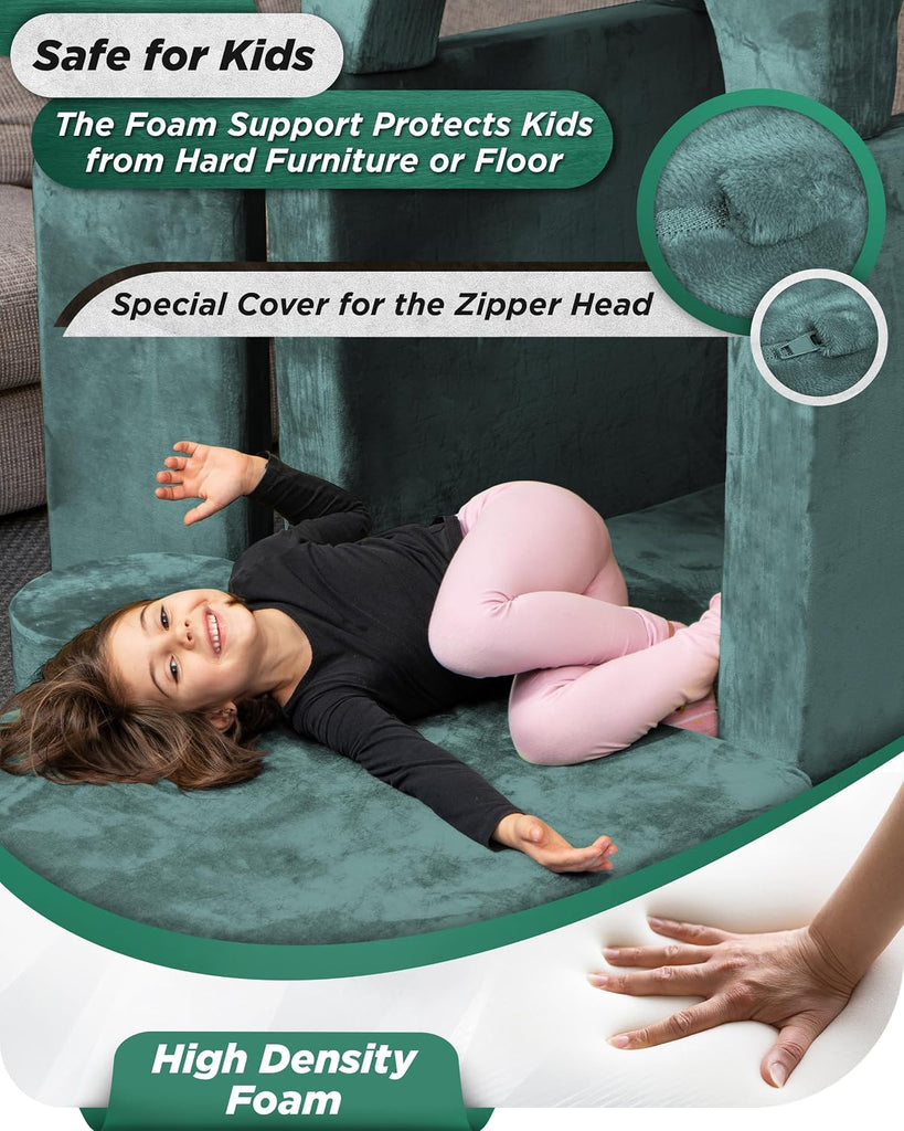 Modular Kids Play Couch, Piece Fort Building & Climbing Foam Set