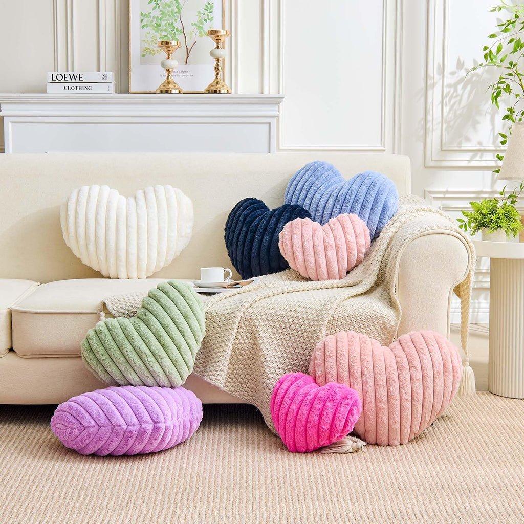 Heart Pillows Heart Decorative Pillow Soft Fluffy Heart Shaped Lavender Throw Pillows with Faux Rabbit Fur Aesthetic