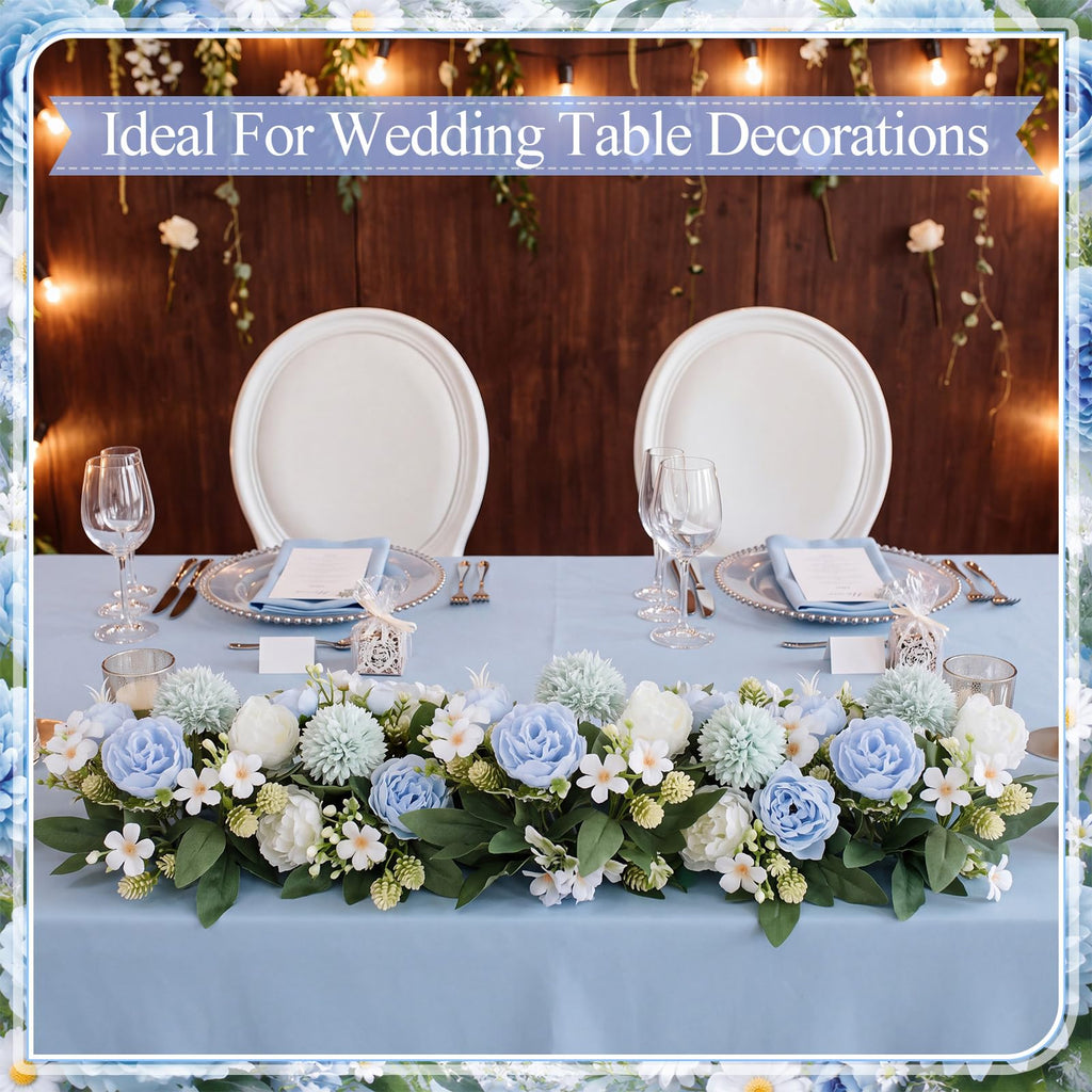 12 Pcs Blue White Artificial Peony Flower Decoration