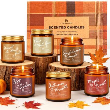 6 Fall Candles Set, Fall Scented Candles Scented, 180 Burning Hour