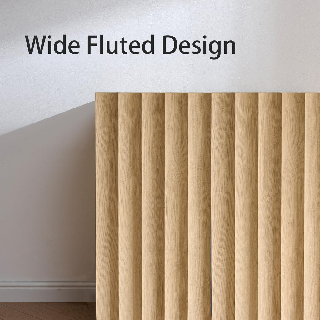 Sideboard Cabinet, 62.74" Buffet Fluted Cabinet, Light Oak