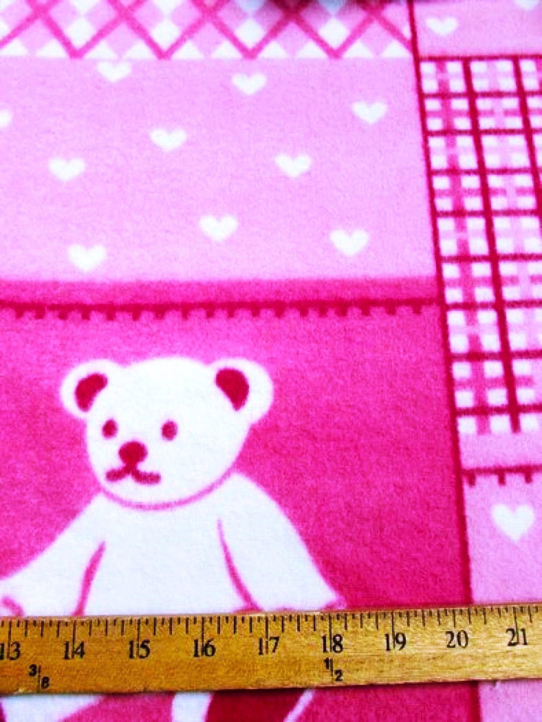 Teddy Bear Fuchsia Blocks Anti Pill Animal Theme Fleece Fabric, 60" Inches Wide - Sold By The Yard (FB)