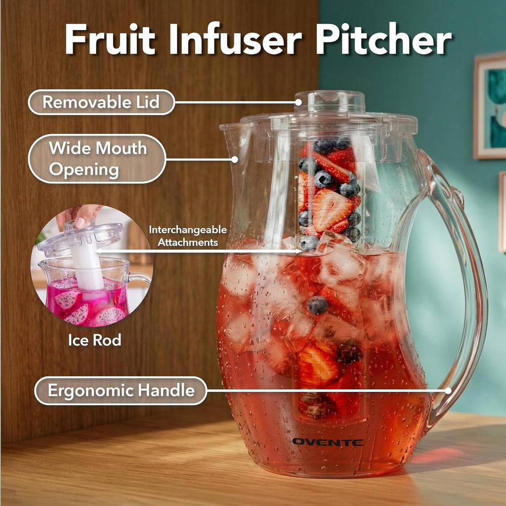 Fruit Infusion Water Pitcher 2.5L/85Oz with Removable Lid and Infuser Rod, BPA-Free, Shatterproof Acrylic Beverage