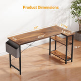 L Shaped Desk, 55" Computer Table with Reversible Storage Shelves Home Office Corner Study Writing Gaming, Brown