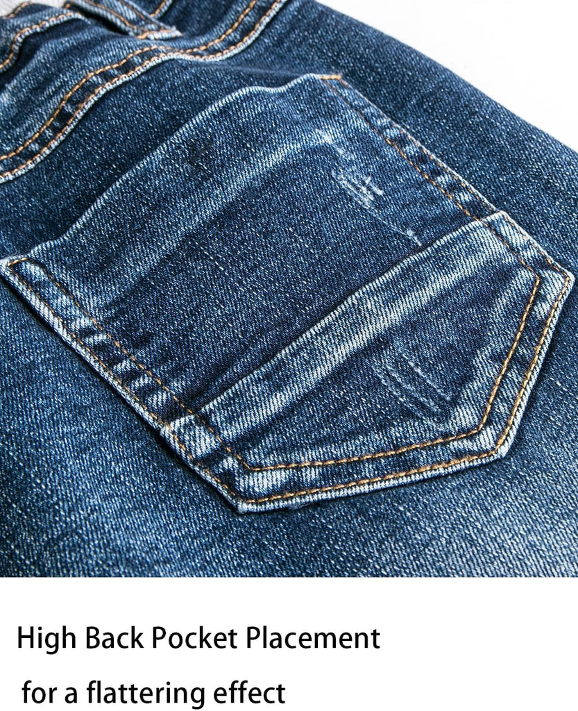 Boys' Denim Jeans, Ribbed Elastic Waist Cotton Pants for Kids