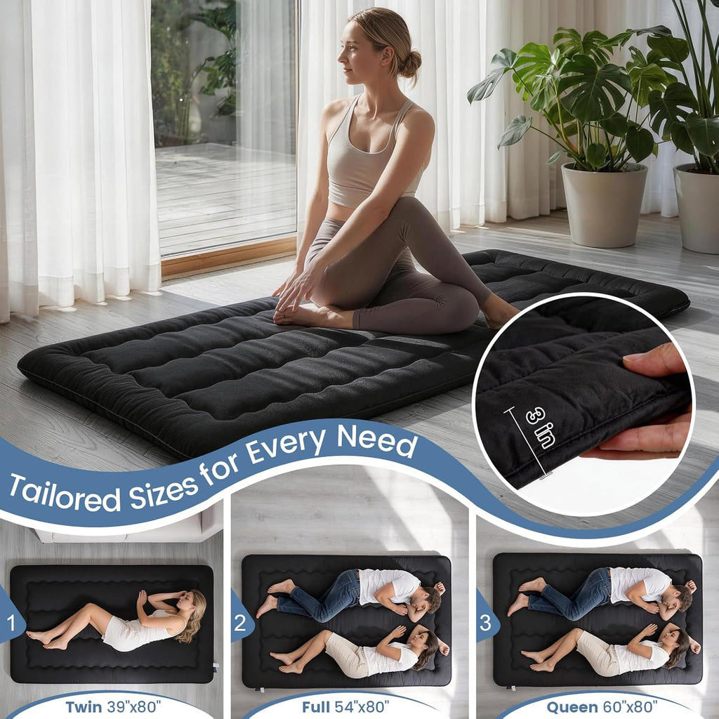 Japanese Futon Floor Mattress Foldable Mattress, Black