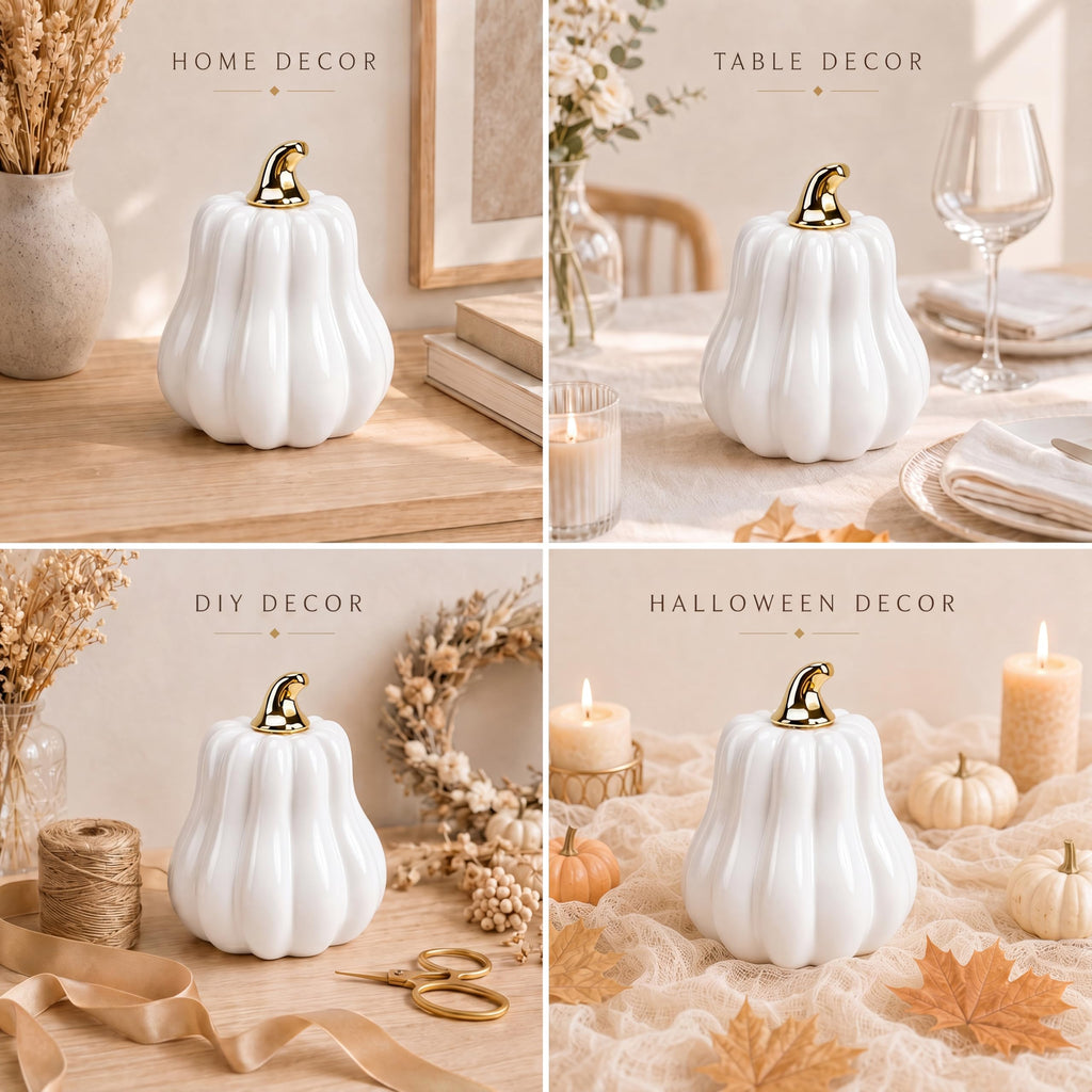 5 Inch Ceramic Pumpkin Decor, White