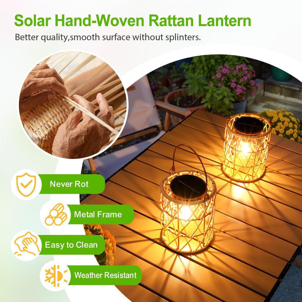 Solar Lantern Outdoor Lights, 4 Pack Bright Hanging Solar Lanterns Outdoor Waterproof with Handle, Decoration Rattan