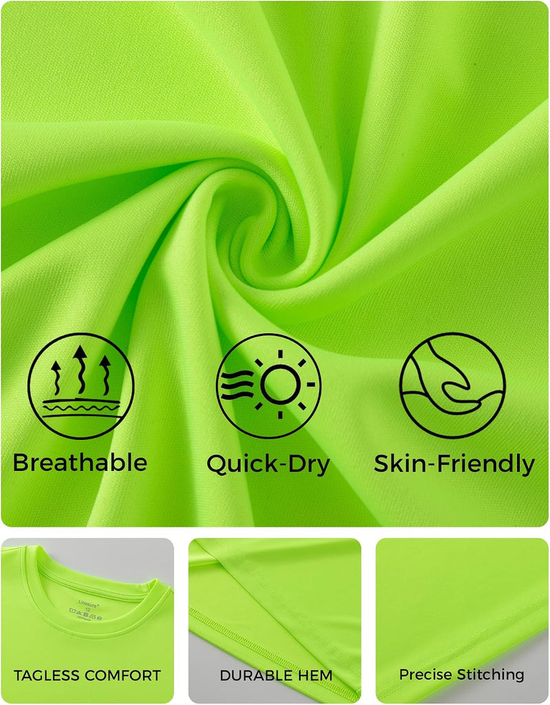 Pack Neon Shirts for Boys, Kids Dry Fit UPF 50+ Short Sleeve Rash Guard T Shirts, Youth Athletic Training Tee