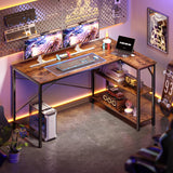 47 Inches L Shaped Desk, Computer Desk with Reversible Storage Shelves, for Gaming Corner Home Office Writing Study