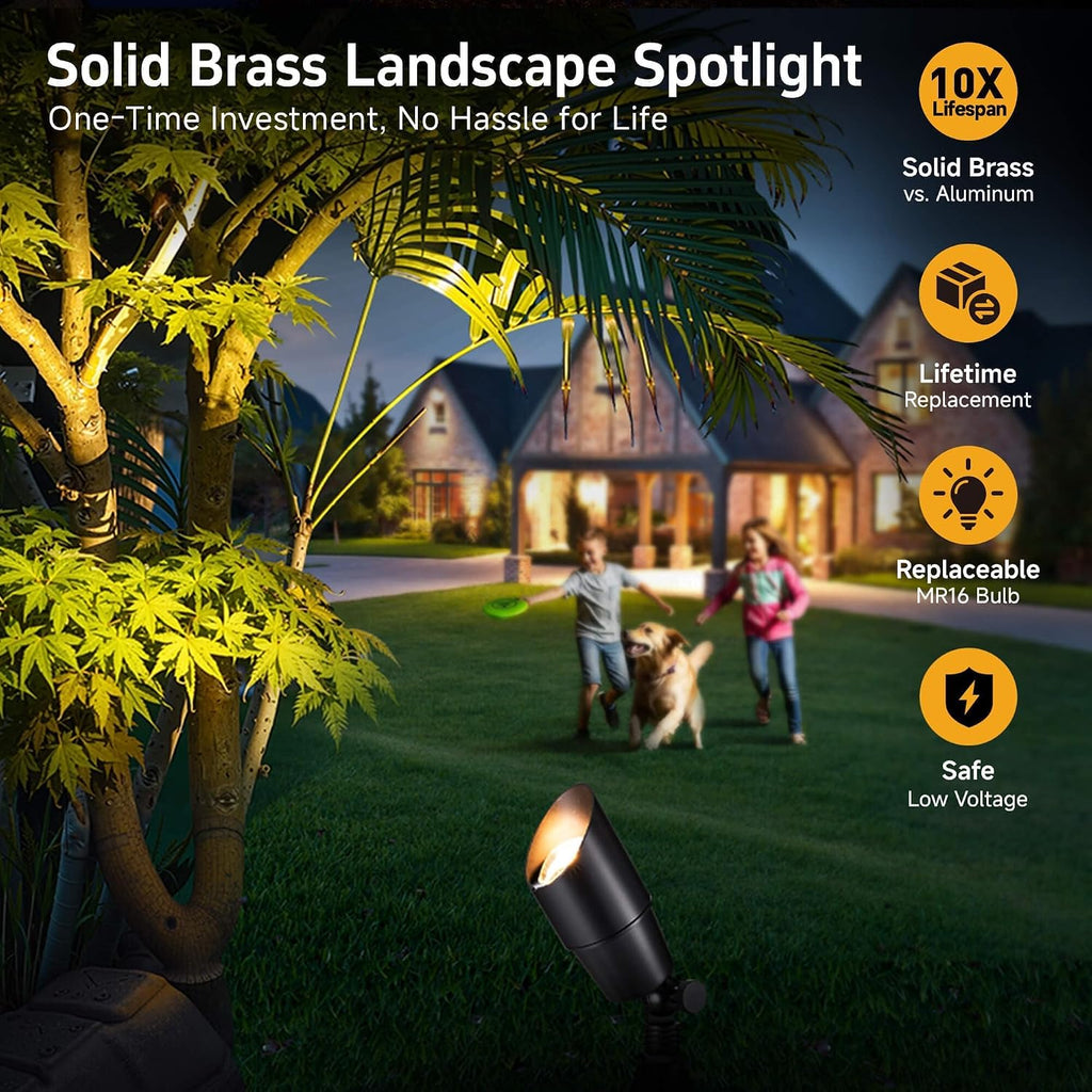 Landscape Spotlights Low Voltage - Brass Outdoor Uplight LED 12V, Wired Spot Lights IP65 Waterproof, Black for