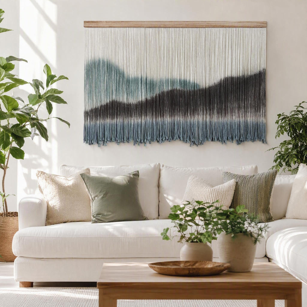 Large Dip-Dye Macrame Wall Hanging Tapestry 59"x38" (Green Brown)